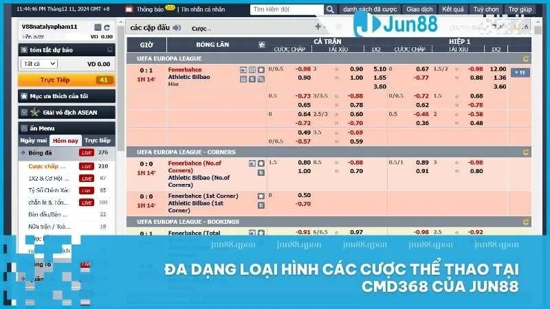 Thể thao CMD368 tại Jun88 – Điểm đến hàng đầu cho người đam mê cá cược 3 Đa dạng loại hình các cược thể thao tại CMD368 của Jun88