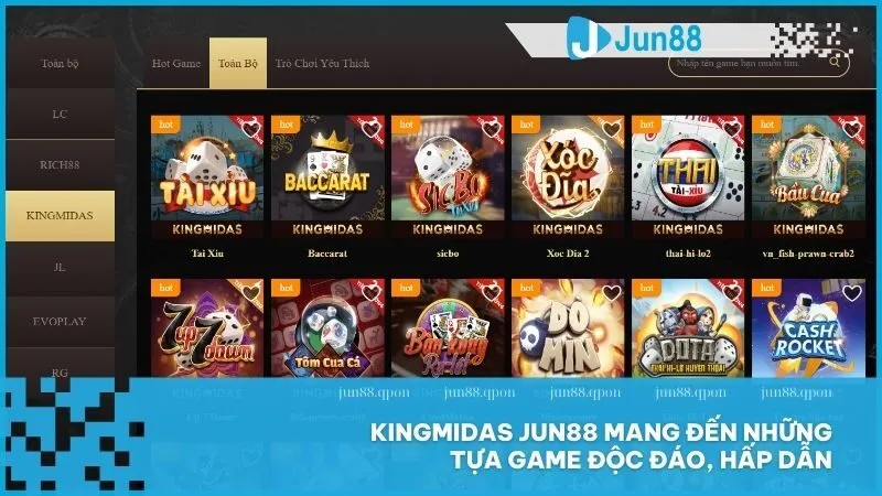 Game Bài 11 Kingmidas Jun88 mang đến những tựa game độc đáo, hấp dẫn
